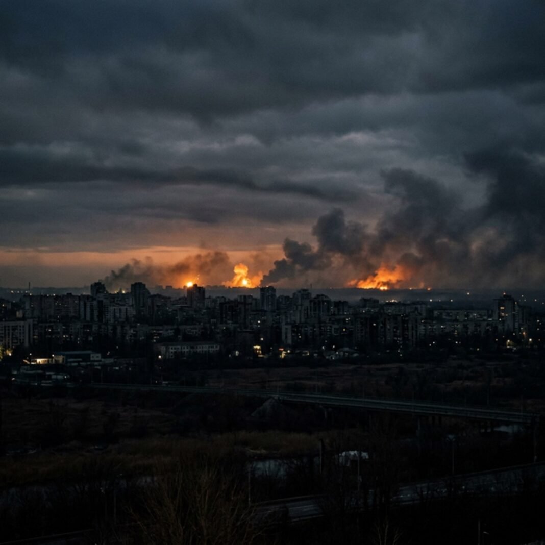 Ciudad con explosiones nocturnas