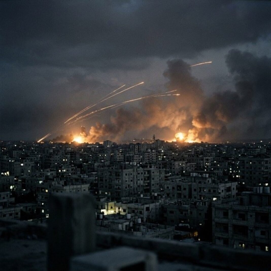 Ciudad bajo bombardeo nocturno