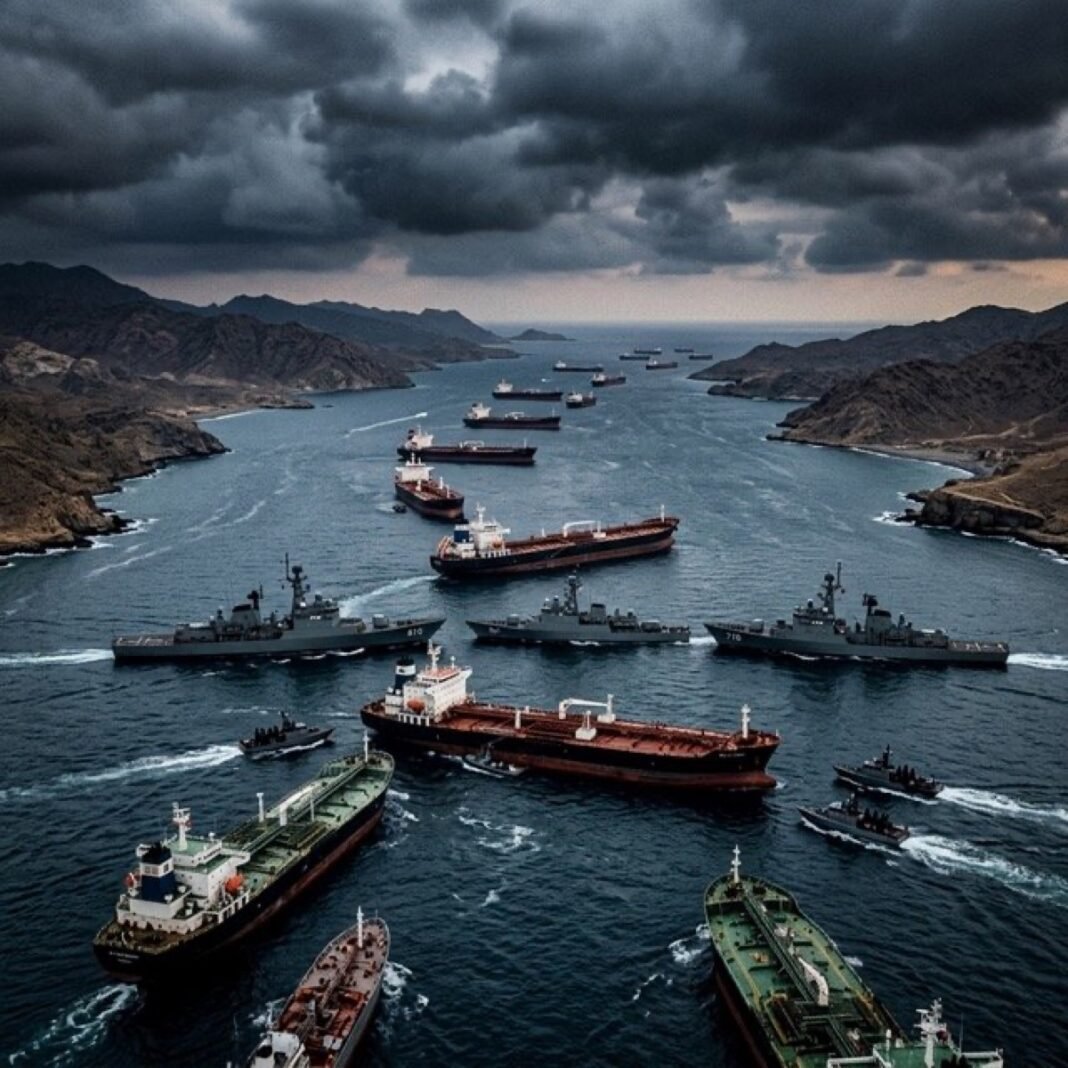 Irán Cierra el Estrecho de Ormuz: La Guerra Se Extiende Buques de guerra en el Estrecho de Ormuz