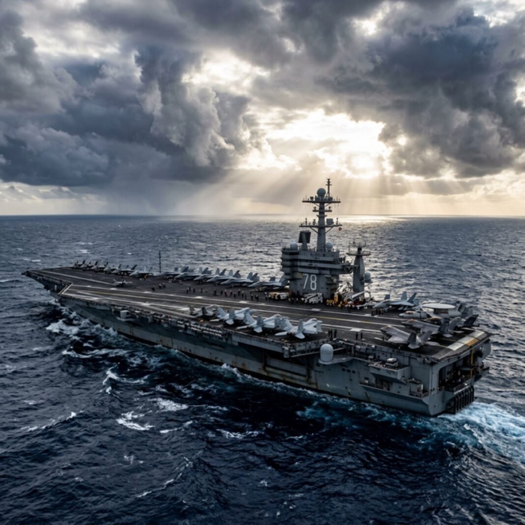 Trump: «Destruimos 42 Buques, su Fuerza Aérea y Telecomunicaciones» Portaaviones militar en el mar