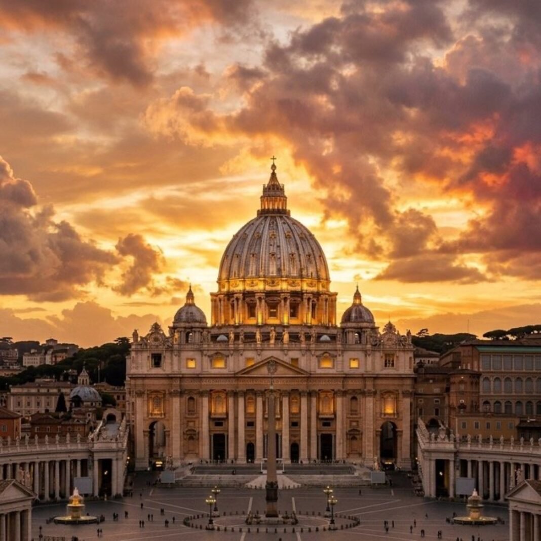 El Papa Pide Paz: La Voz Profética de la Iglesia Basilica de San Pedro al atardecer
